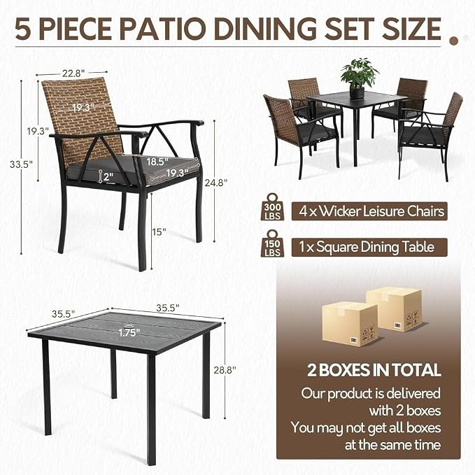 5-Piece Patio Dining Set for 4, Outdoor Dining Set - Image 2