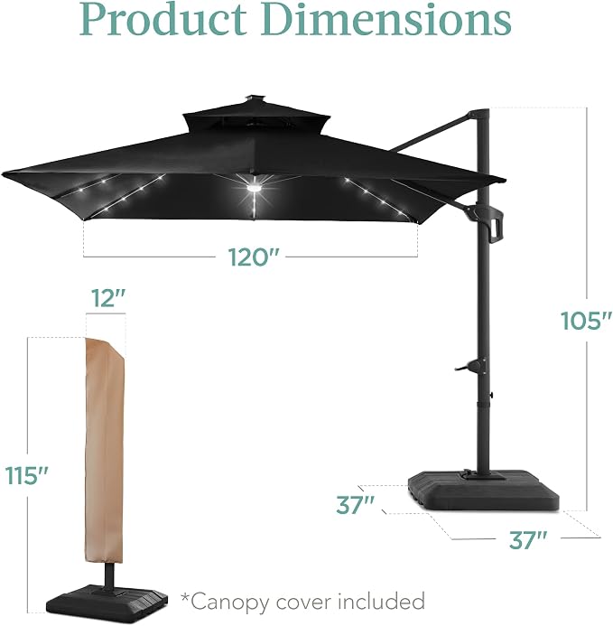 Best Choice Products 10x10ft Cantilever Patio Umbrella w/Base Included - Image 7