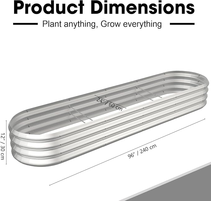 8x2x1ft Oval Galvanized Raised Garden Bed Outdoor 9-in-1 Large Metal Modular - Image 2