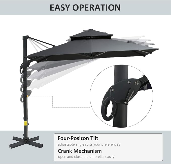 Outsunny 10ft Offset Patio Umbrella, Hanging Cantilever Umbrella, Square Shape - Image 3