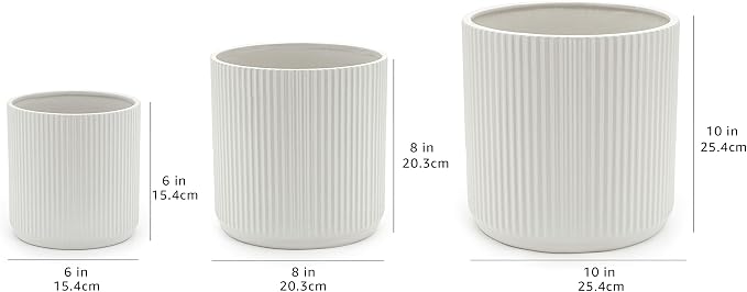 Amazon Basics Assorted Sizes Fluted Ceramic Round Indoor Outdoor Planters - Image 6