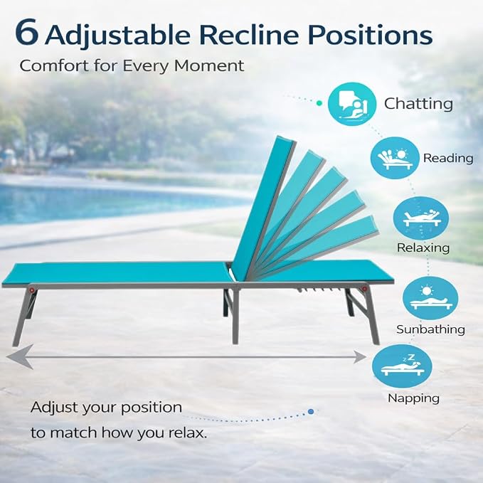 Kozyard 2-Pack Outdoor Lounge Chairs, Foldable Aluminum Frame Patio Chaise - Image 4