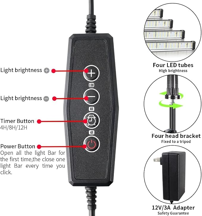 GHodec Grow Light with Stand, 200W 6000K Full Spectrum Gooseneck Floor Plant - Image 5