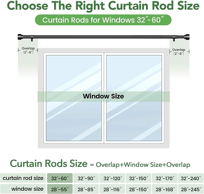 2 Pack Curtain Rods for Windows 28 to 48, 1 Inch Adjustable Black Heavy Duty - Image 7