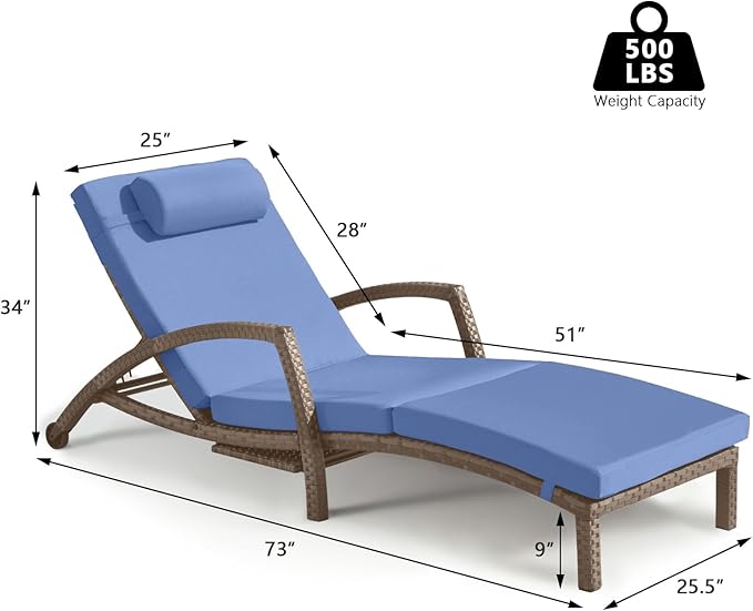 Chaise Lounge Chairs Outdoor Set of 2, Comfy Outside Wicker Patio Pool Lounge - Image 6