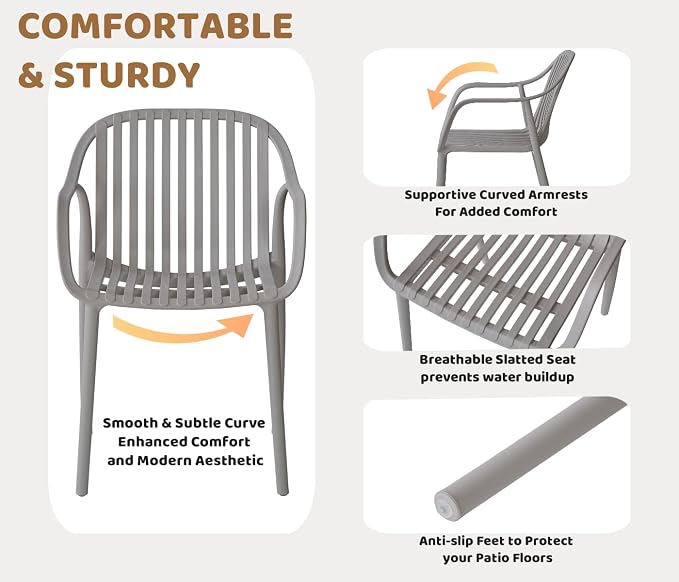 Modern Stackable Outdoor & Indoor Plastic Dining Chairs Set, Outdoor Breathable - Image 4