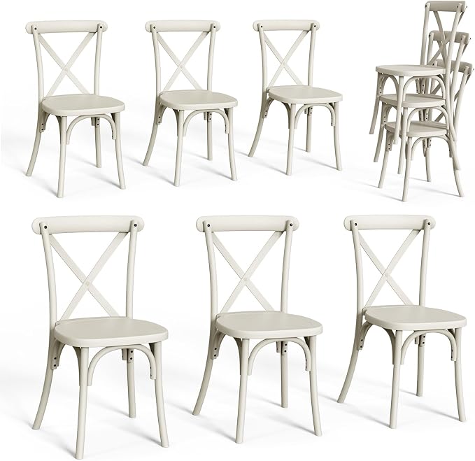 VINGLI Plastic Outdoor Dining Chairs Set of 6, Stackable Patio Cream White by VINGLI