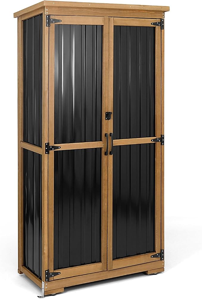 PetsCosset Outdoor Storage Cabinet, Wood & Metal Storage Shed by PETSCOSSET