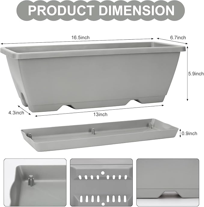 Window Box Planter, 6 Packs 17 Inches Rectangle Planters Box - Image 2