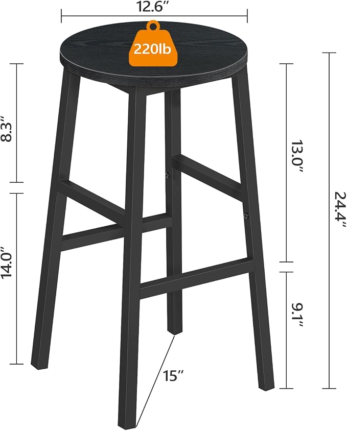 Bar Stools, 24.4 Inch Kitchen Breakfast Bar Stools, Industrial Bar Stools - Image 3