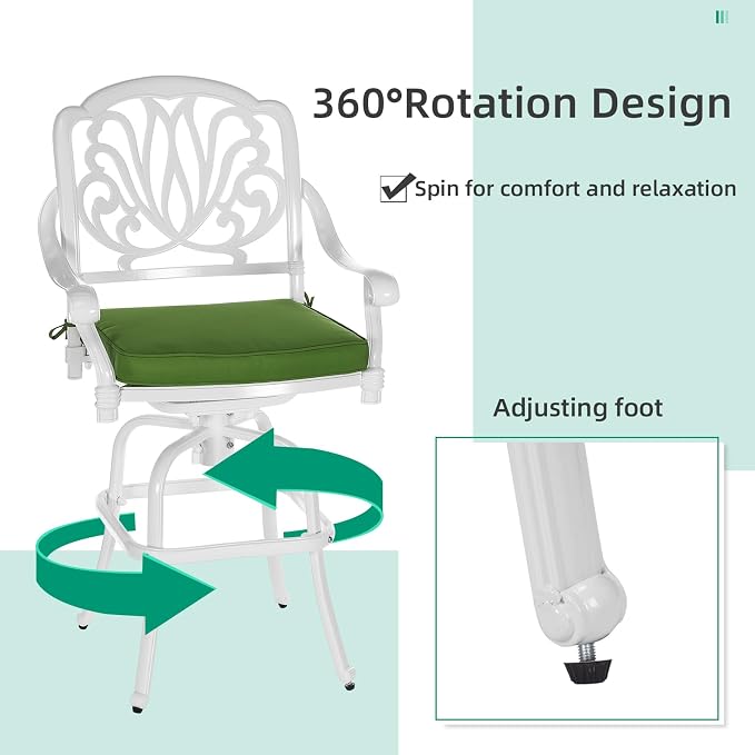VIVIJASON 3-Piece Patio Swivel Bar Stools Set, All Weather Cast Aluminum - Image 3