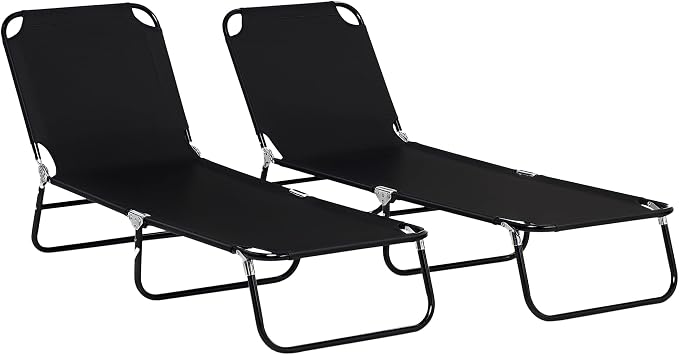 Outsunny 2 Piece Folding Chaise Lounge Pool Chairs, Outdoor Sun Tanning Chairs by Outsunny