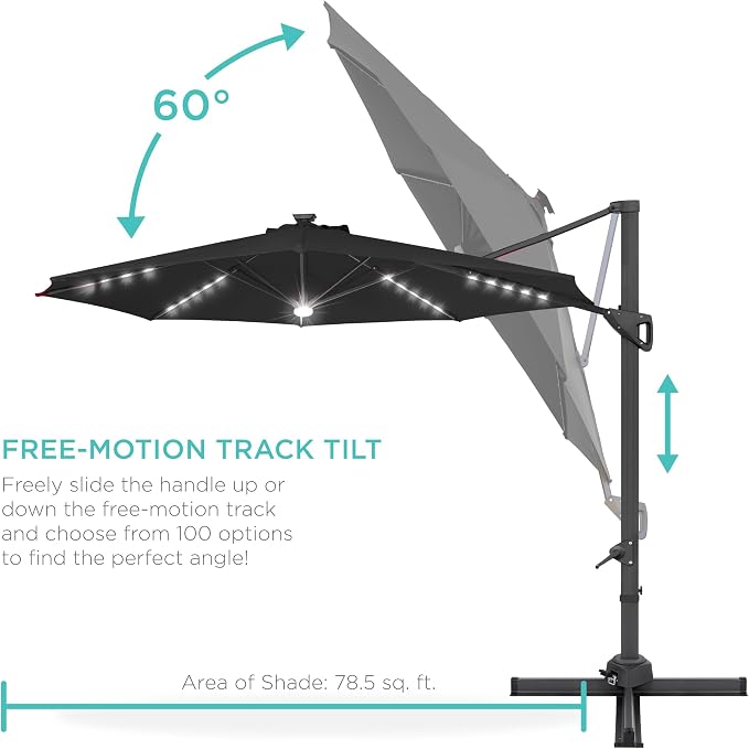 Best Choice Products 10ft Solar LED Cantilever Patio Umbrella, 360-Degree - Image 5
