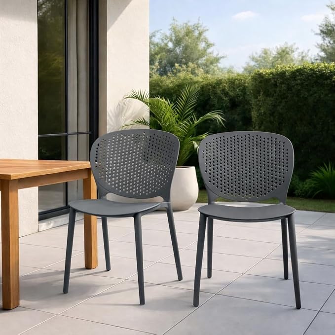 2xhome Set of 2 Patio Dining Chairs | Modern Stackable Outdoor Pool Side Chair - Image 2
