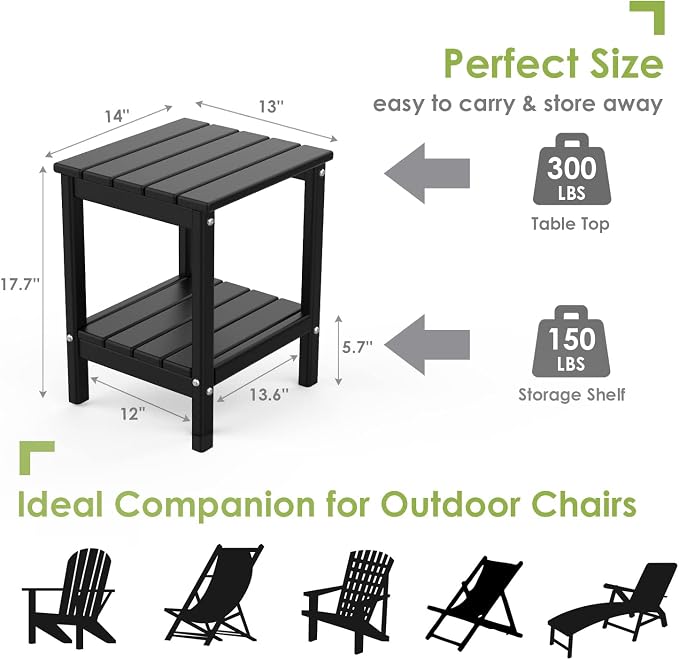 GREENVINES Adirondack-Outdoor-Side-Table | Set of 2 | 14 x 13 Inches | HDPE - Image 3
