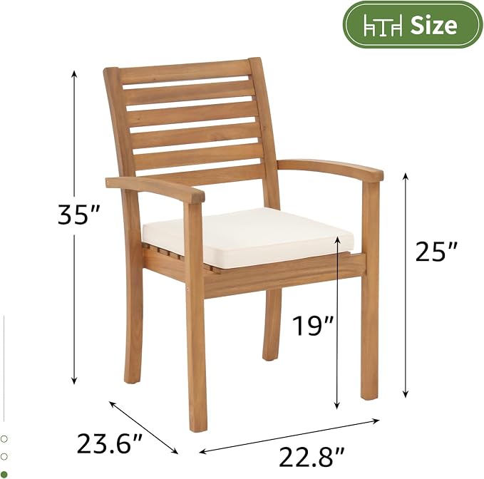 OC Orange-Casual Stackable Patio Dining Chairs Set of 6, Outdoor Acacia Wooden - Image 3
