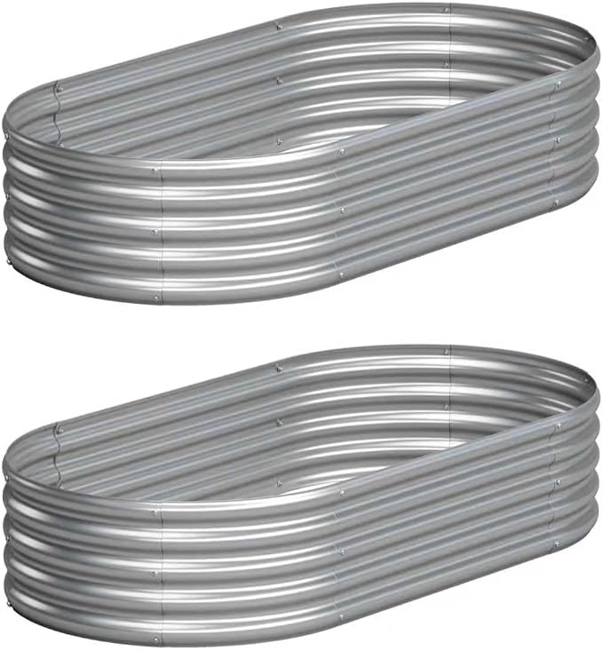 2PCS 4x2x1FT Galvanized Raised Garden Bed Kit, Vegetable Boxes-Oval Metal by Yortrek
