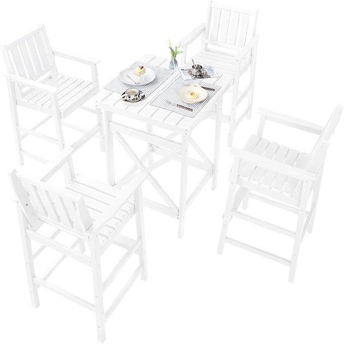 5 Pieces Adirondack Bar Chairs Set, HDPE Patio Bar Height Table and Chairs - Image 9