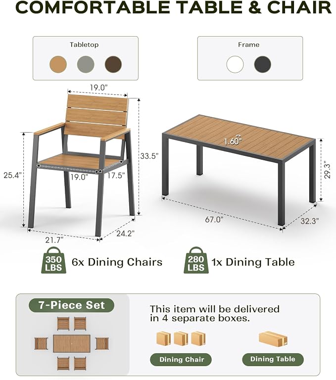 67" HDPS Outdoor Patio Dining Table, Aluminum-Edged Outdoor Dining Table - Image 4