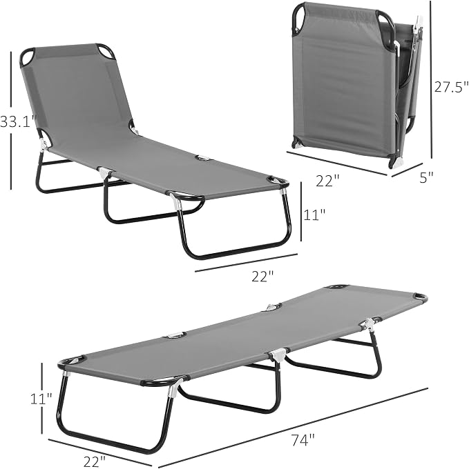 Outsunny 2 Piece Folding Chaise Lounge Pool Chairs, Outdoor Sun Tanning Chairs - Image 3