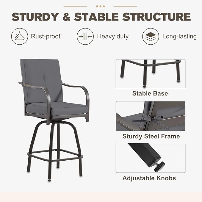 Outdoor Swivel Bar Stools Set of 4, Bar Height Patio Chairs - Image 6