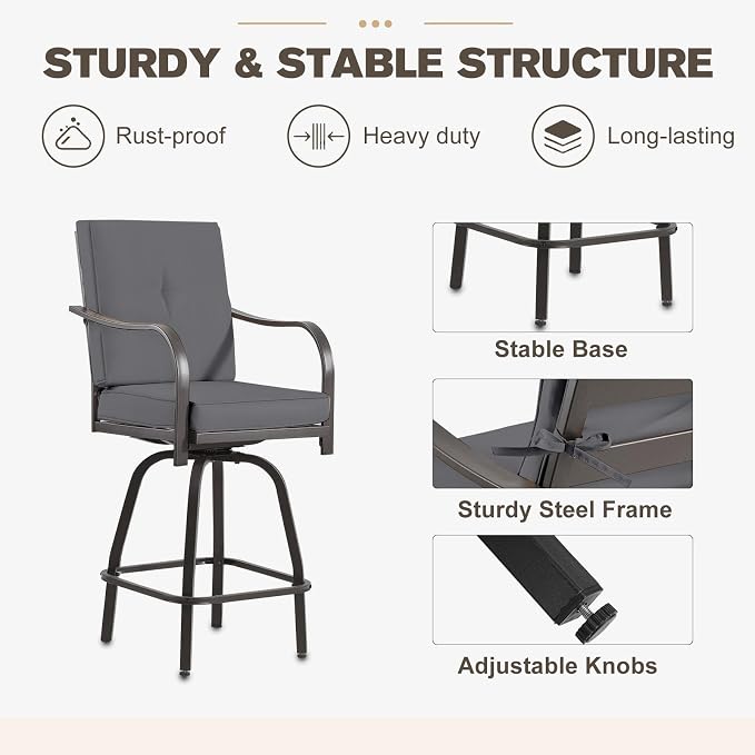 Outdoor Swivel Bar Stools Set of 6, Bar Height Patio Chairs - Image 6
