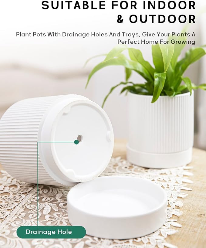 LaDoVita 3 Pack Ceramic Plant Pots 6/5/4 inch, Flowerpot - Image 4