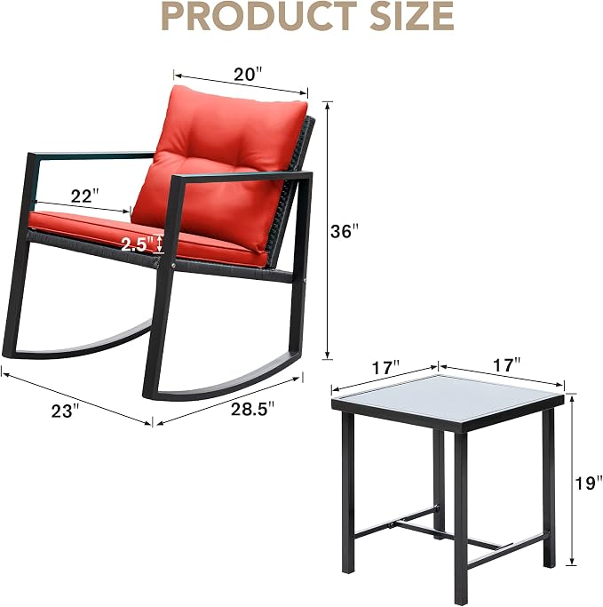 Devoko 3 Piece Rocking Bistro Set Wicker Patio Outdoor Furniture Porch Chairs - Image 8