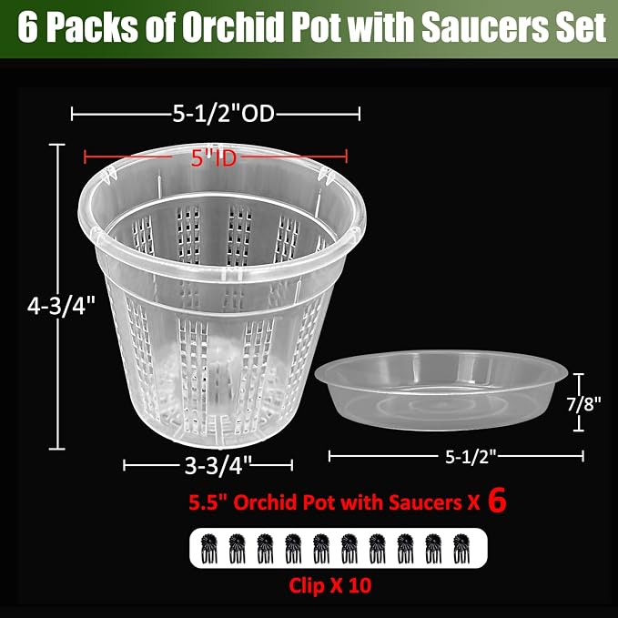 Orchid Pot with Saucers, 6 Packs of 5.5" Orchid Pots with Holes, Orchid Pots - Image 4