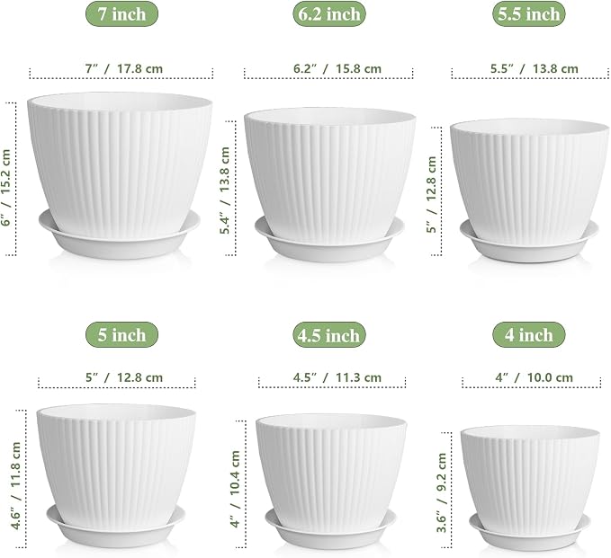 7/6.2/5.5/5/4.5/4 inch Plant Pots, 6 Pack Flower Pots - Image 2