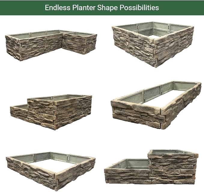 Raised Garden Bed Outdoor Tan/Brown Ledgestones Composite Polyurethane Natural - Image 2