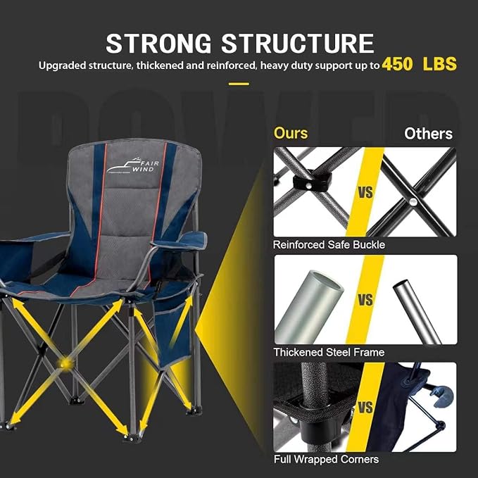 FAIR WIND 2 Pack Heavy Duty Camping Chair, Oversized Padded Folding Chair - Image 9