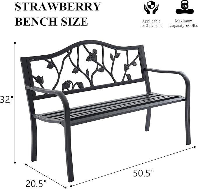 50" Outdoor Garden Bench, Cast Iron Metal Outdoor Benches Weatherproof - Image 3