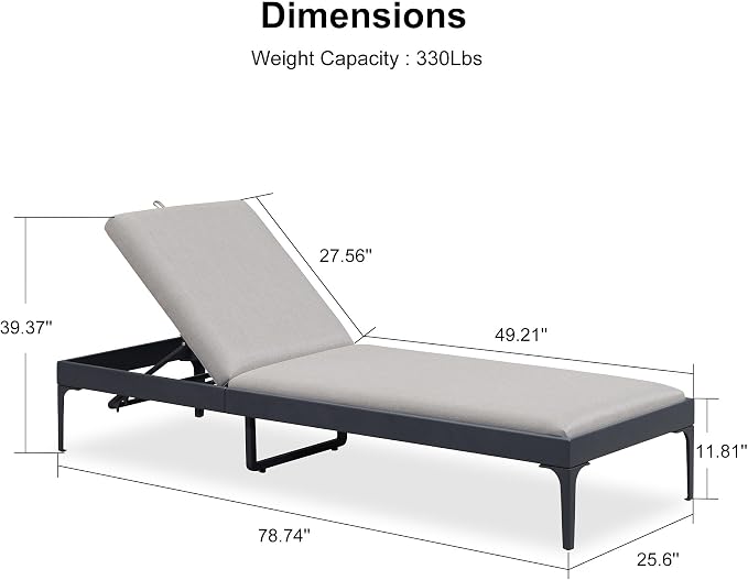 PURPLE LEAF Outdoor Chaise Lounge Set of 3 Aluminum Adjustable Patio Lounger - Image 8