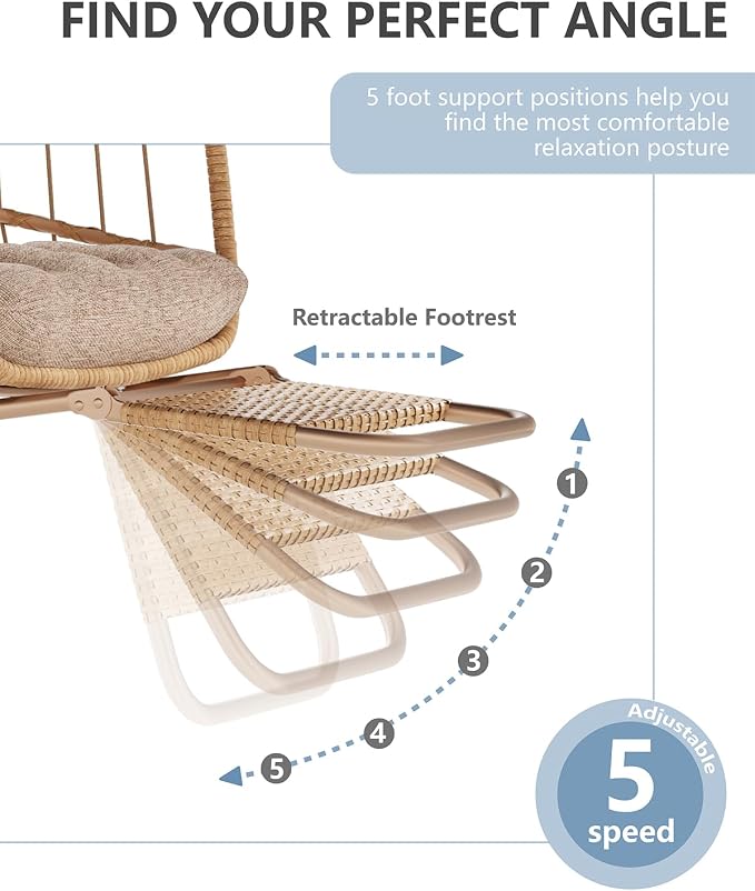 SWITTE Egg Chair Outdoor with Footrest & Stand, Indoor Wicker Hanging Egg Swing - Image 6