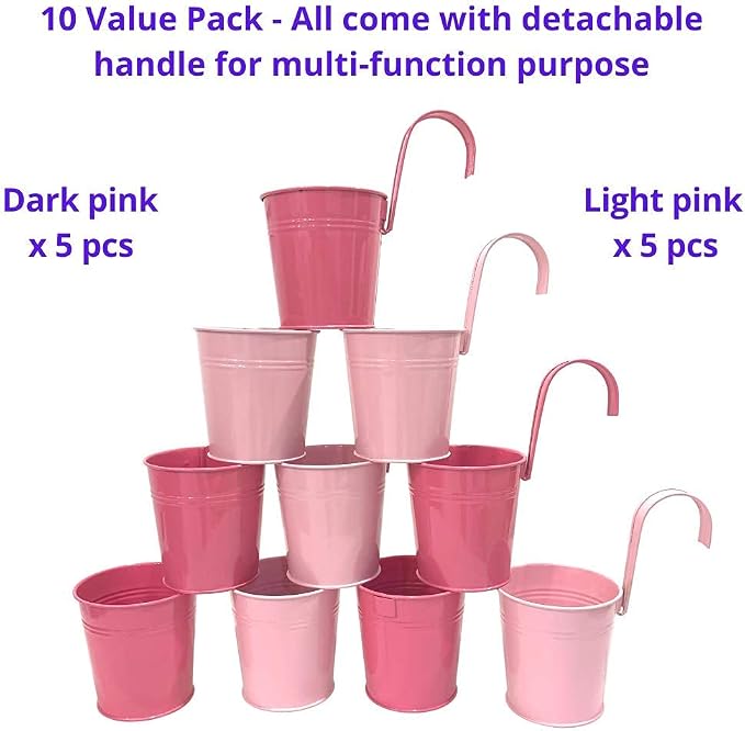 LaLaGreen Railing Planters Outdoor -10 Pack, 4 Inch Metal Hanging Flower Bucket - Image 6