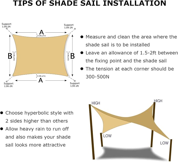 KANAGAWA 6'X18' Sand Custom Size Sun Shade Sail Rectangle UV Block Canopy Cover - Image 6
