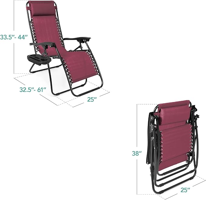 Best Choice Products Set of 2 Adjustable Steel Mesh Zero Gravity Lounge Chair - Image 2