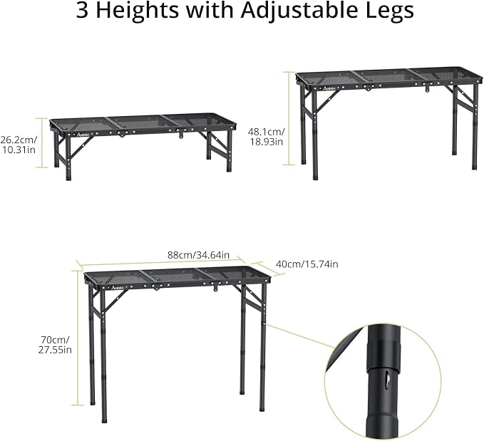 Anbte Folding Grill Table, 3ft Tri-Fold Aluminum Folding Table Adjustable - Image 3