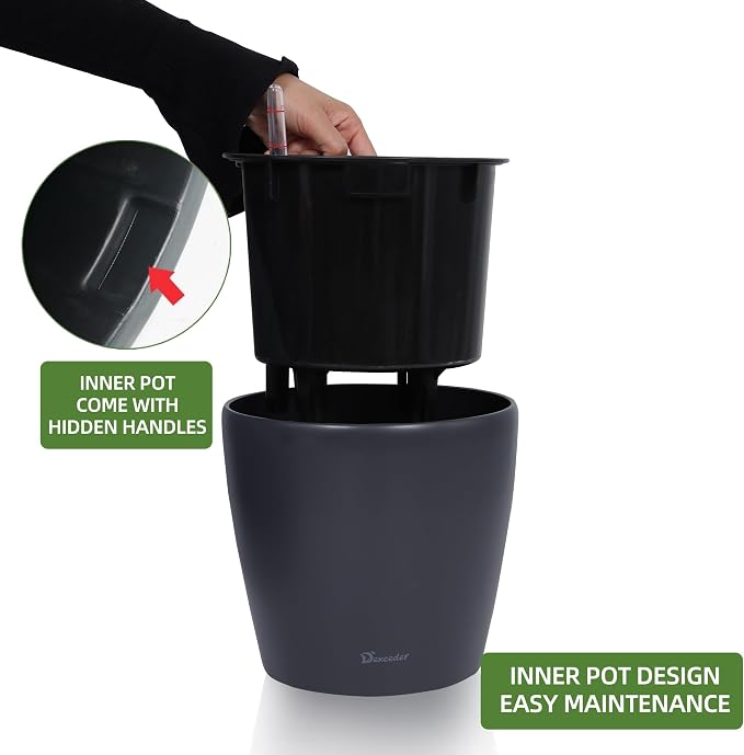 Dexceder 9x8 Inches Self Watering Planter Indoor Outdoor, Inner Pot Design - Image 4