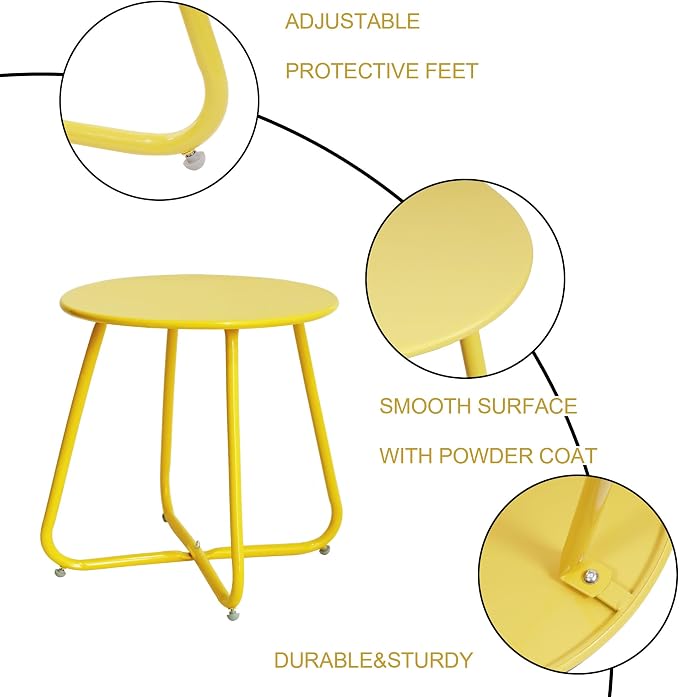Elevon E-Coated Steel Side Table Weather Resistant Outdoor 17.5” Round End - Image 4
