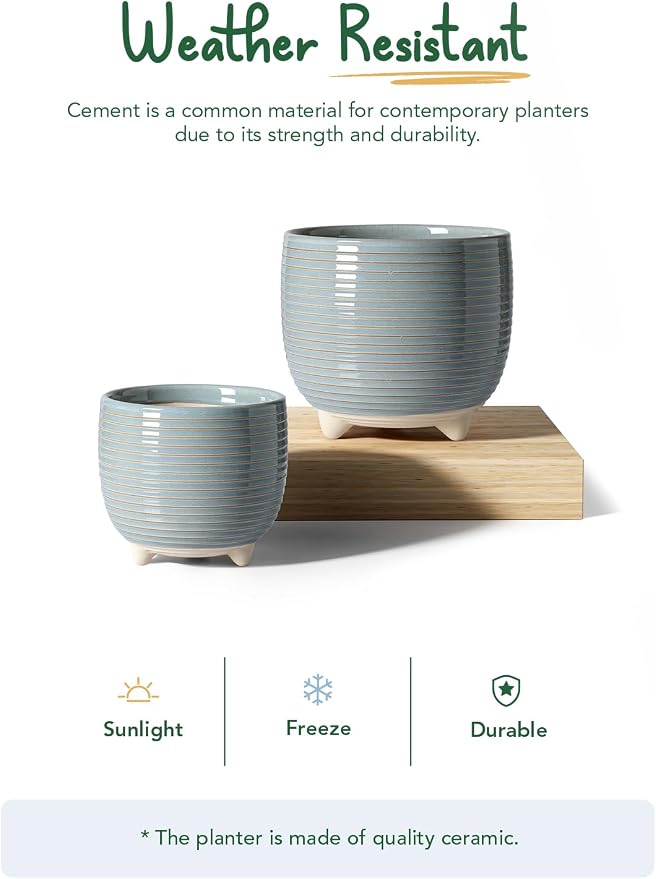 LE TAUCI Ceramic Plant Pots, 5.1 + 6.4 Inch Footed Pots - Image 6