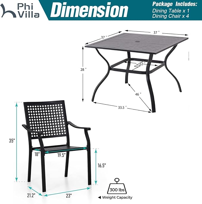 PHI VILLA 5 Pieces Outdoor Dining Set - Image 9