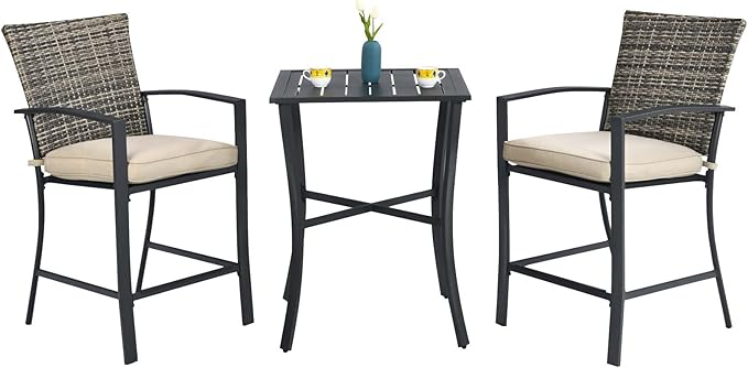 Tangkula 3 Piece Patio Bar Set, Outdoor Bistro Set w/ 27.5" Square Table by TANGKULA