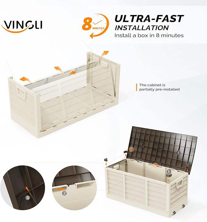 VINGLI 75 Gallon Collapsible Outdoor Storage Box, Simple-to-assemble Plastic - Image 2
