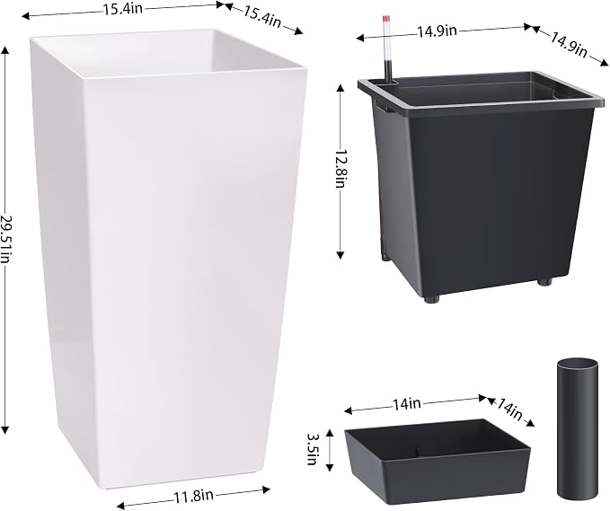 Garvee 30" Tall Planters Set of 2, Outdoor＆Indoor Black Planter Pots, High - Image 5