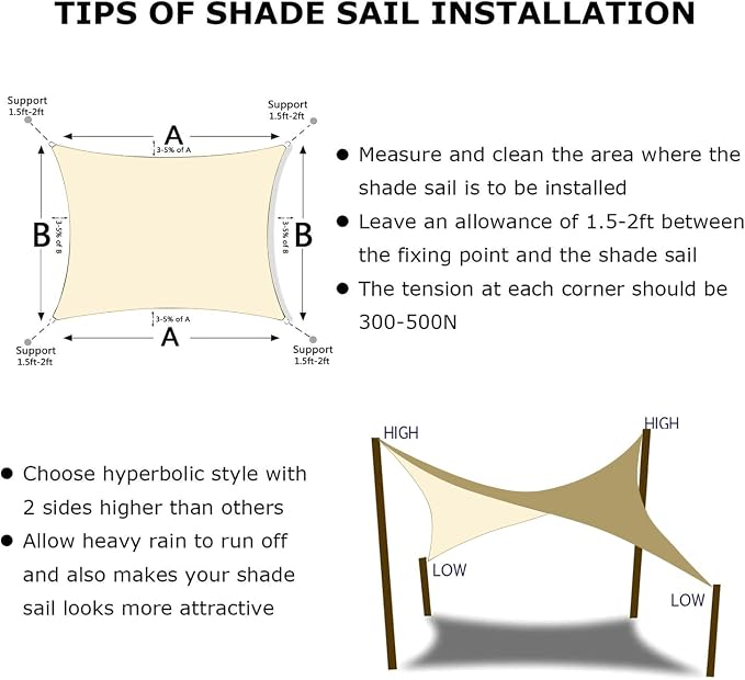 KANAGAWA 18'X22' Cream Custom Size Sun Shade Sail Rectangle UV Block Canopy - Image 6