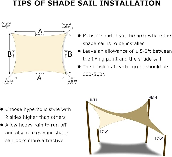 KANAGAWA 6'X24' Cream Custom Size Sun Shade Sail Rectangle UV Block Canopy Cover - Image 6