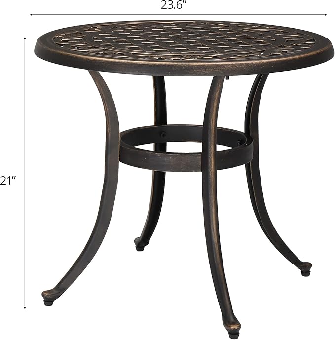 VINGLI 24” Cast Aluminum Outdoor Side Table, All Weather Round Patio Coffee - Image 3