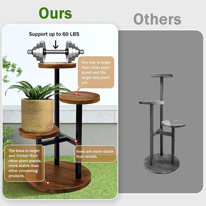 AUGOSTA 3 Tier Plant Stand, Tall Metal Wood Shelf Holder - Image 6